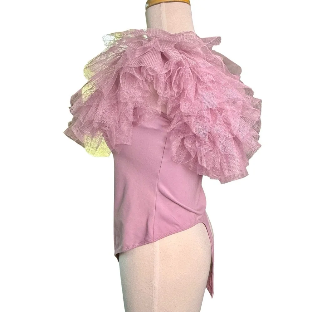Free People Intimately Big Love Tulle Ruffles Off Shoulder Thong Bodysuit Small